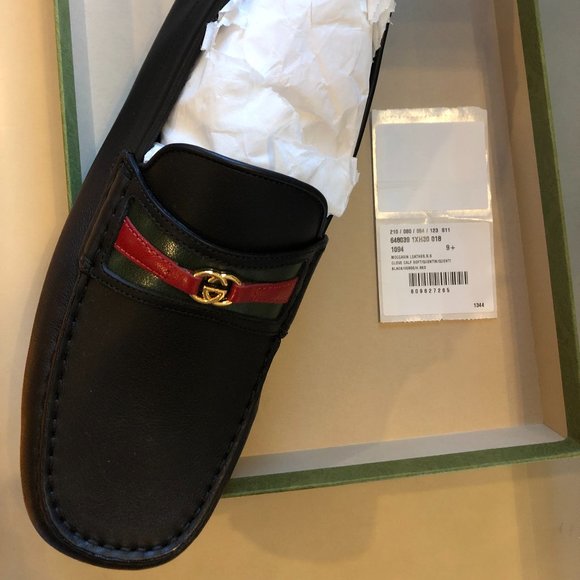 Gucci Web and Interlocking GG Driver Loafers in Black NEW IN BOX - Picture 1 of 4